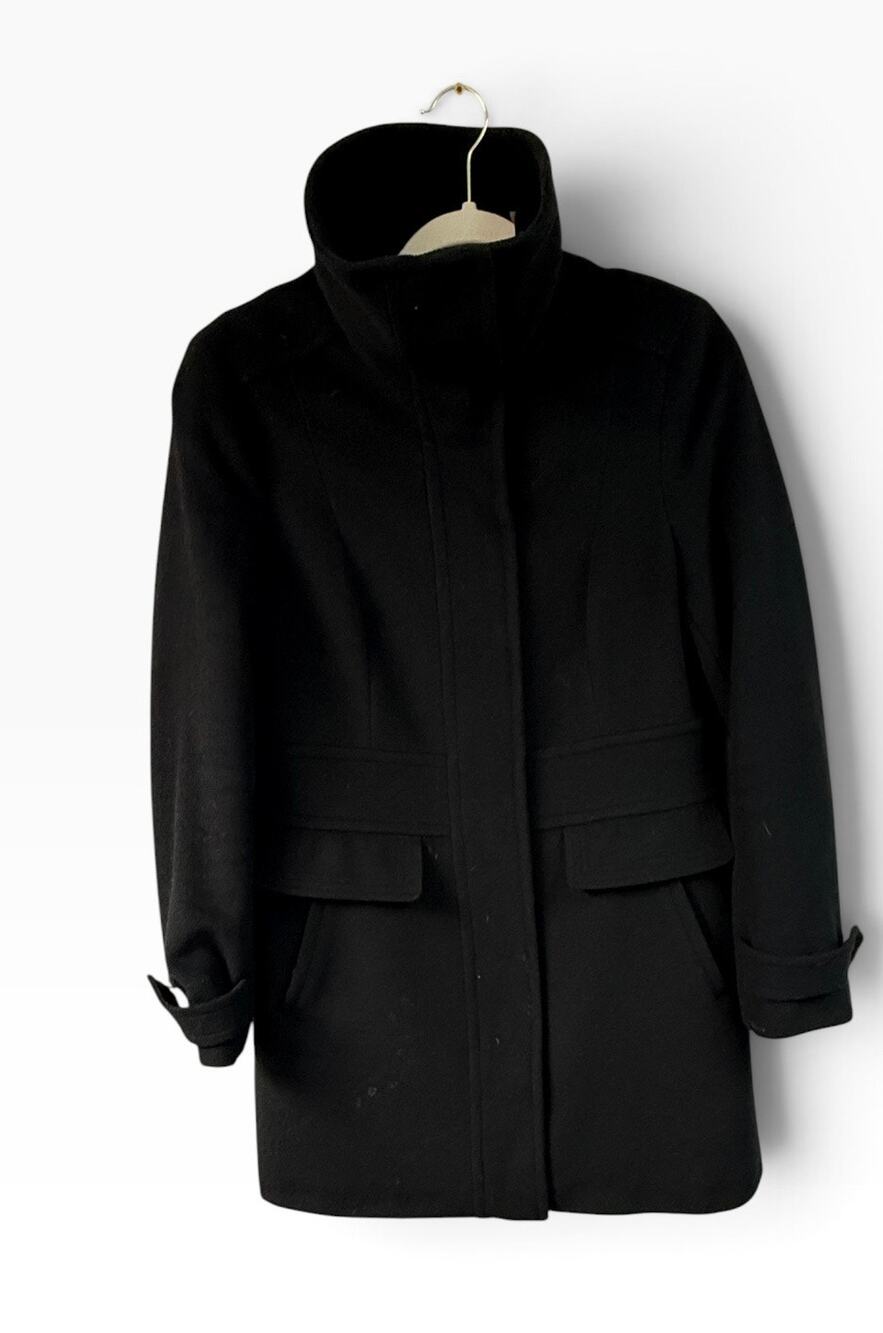 Cole Haan Signature Black Wool Blend Stand Collar Pea Coat Size 8 Winter Jacket